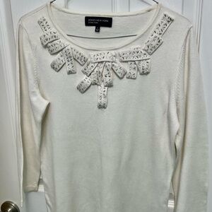 Jones New York Women's white Top with Embellished Neckline